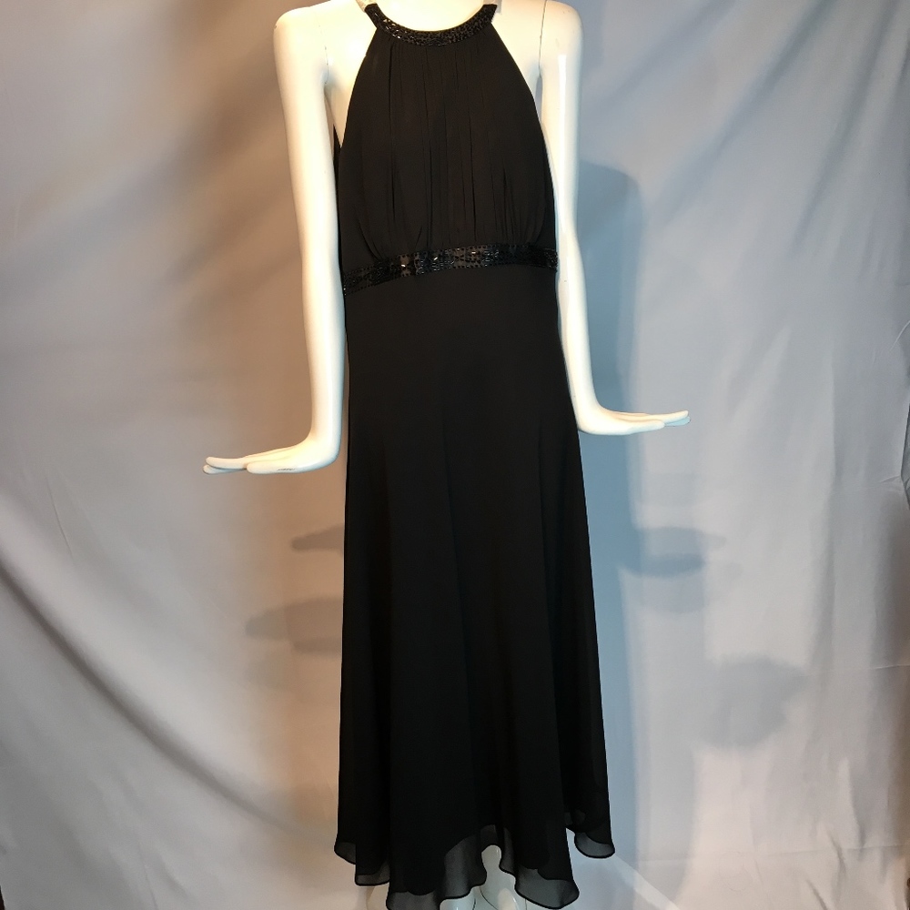 sleeveless black beaded dress
